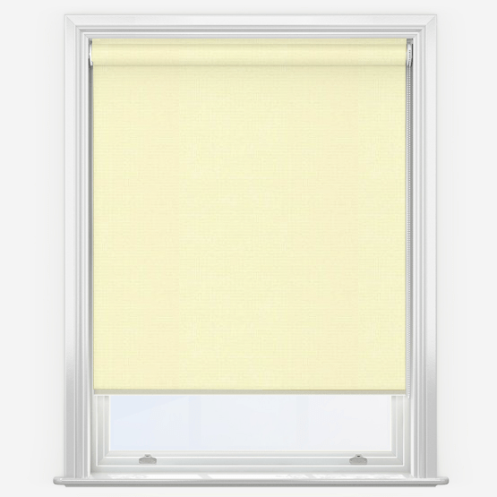 Beige roller blind on a white window frame