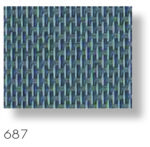 Close-up of woven textile pattern in blue and green.