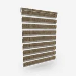 Striped brown fabric window blind isolated on white.