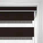 Modern black and white striped window blind close-up