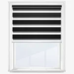 Modern black and white striped window blind.