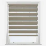 Modern beige window blinds in white frame.