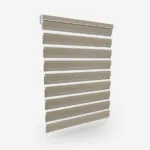 Modern beige horizontal slatwall panel isolated on white.