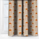 Stylish leaf-patterned curtains in a modern room.