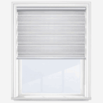 Modern zebra roller blind on white window frame.