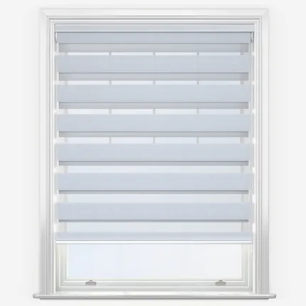 White window blinds in a closed position.