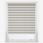 Modern grey striped window blind in white frame