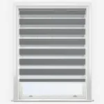 Modern grey zebra blinds on white window frame
