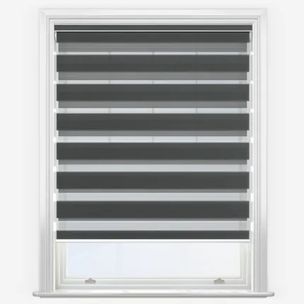 Modern zebra blinds in white window frame