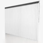 White vertical blinds with contrasting black top rail
