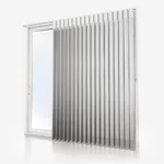 White vertical blinds by modern glass door