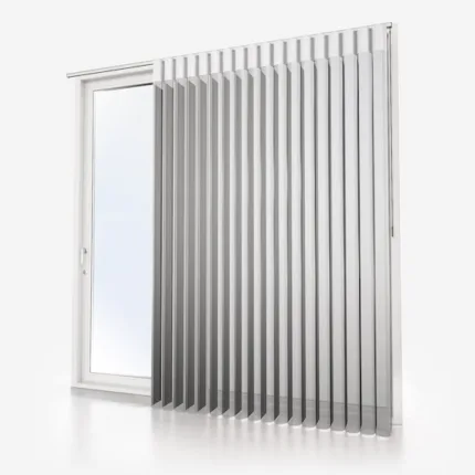White vertical blinds by modern glass door