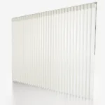 White vertical blinds on plain background.
