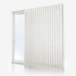 White vertical blinds on sliding glass door.