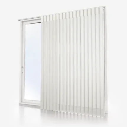 White vertical blinds on sliding glass door.