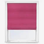 Fuchsia Roman blind in white window frame.