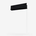 Black wall-mounted cassette roller blind on white background.