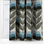 Modern blue and grey leaf patterned shower curtain.