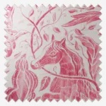 Pink horse and floral pattern on fabric swatch.