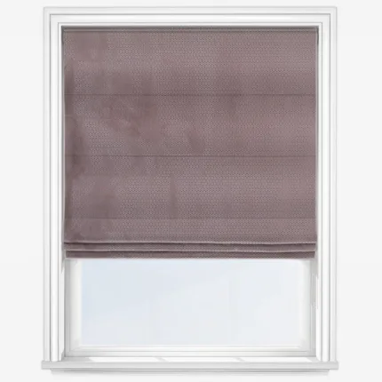 Brown fabric window blind on white frame
