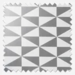 Grey and white geometric patterned fabric swatch.
