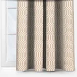 Geometric pattern curtains in a modern room setting.