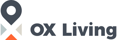 OX Living logo with stylised location pin.