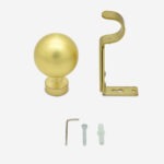 Brass door knob and hook with installation tools.