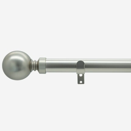 Brushed silver curtain rod with finial and bracket