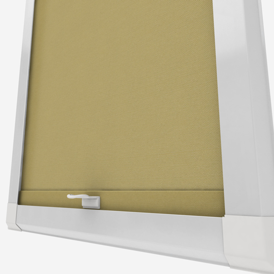 Beige roller blind in white window frame